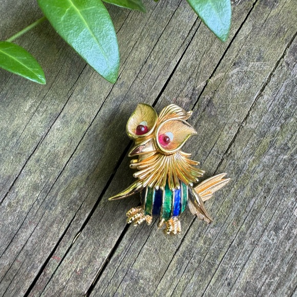 Marcel Boucher Enamel Owl Brooch - Picture 1 of 9